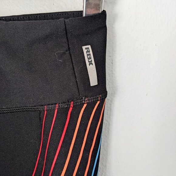 RBX Crop Leggings Stretch Capris Pant Bright Stripes Athleisure Neon - Picture 4 of 6